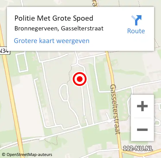 Locatie op kaart van de 112 melding: Politie Met Grote Spoed Naar Bronnegerveen, Gasselterstraat op 12 september 2023 08:22
