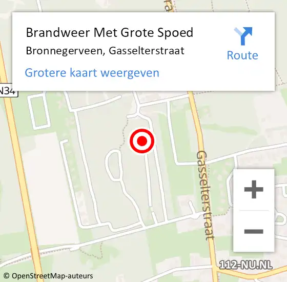 Locatie op kaart van de 112 melding: Brandweer Met Grote Spoed Naar Bronnegerveen, Gasselterstraat op 12 september 2023 08:23