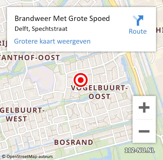 Locatie op kaart van de 112 melding: Brandweer Met Grote Spoed Naar Delft, Spechtstraat op 12 september 2023 09:35