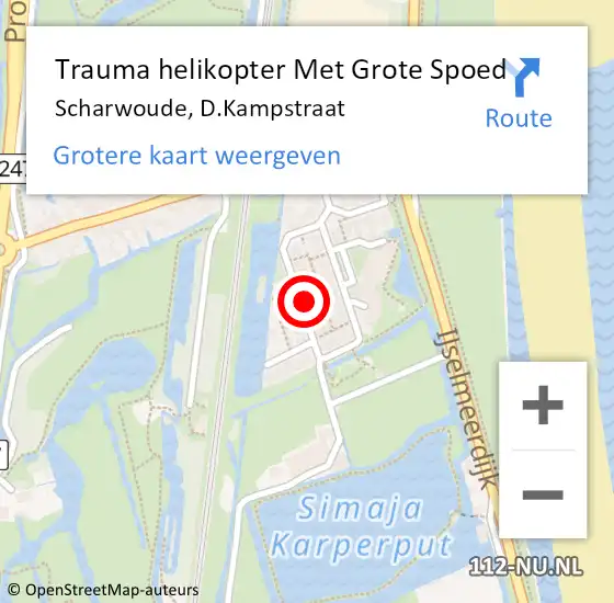 Locatie op kaart van de 112 melding: Trauma helikopter Met Grote Spoed Naar Scharwoude, D.Kampstraat op 12 september 2023 09:39