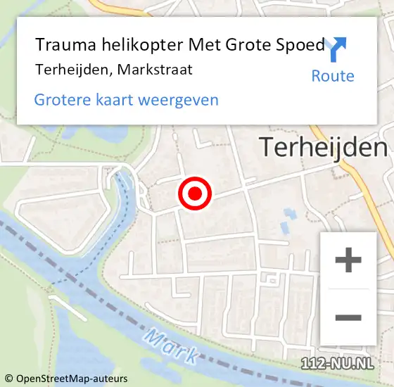 Locatie op kaart van de 112 melding: Trauma helikopter Met Grote Spoed Naar Terheijden, Markstraat op 12 september 2023 10:06