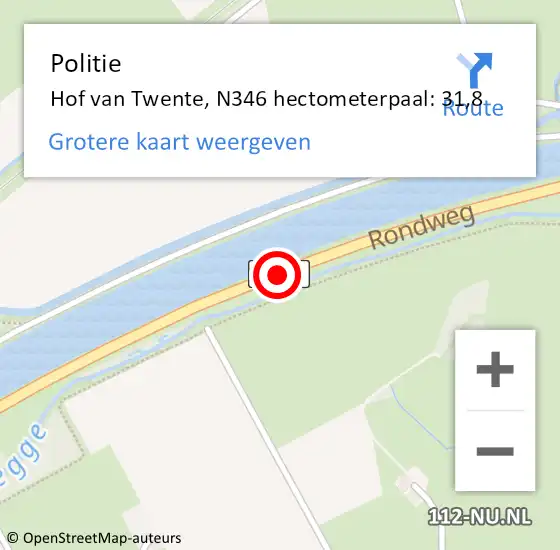Locatie op kaart van de 112 melding: Politie Hof van Twente, N346 hectometerpaal: 31,8 op 12 september 2023 12:00