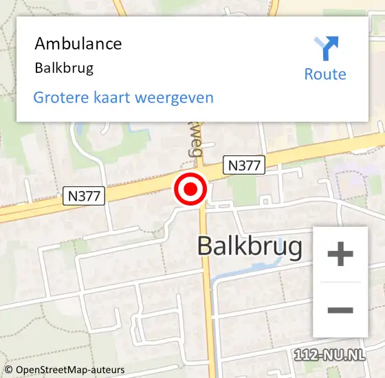 Locatie op kaart van de 112 melding: Ambulance Balkbrug op 12 september 2023 12:33