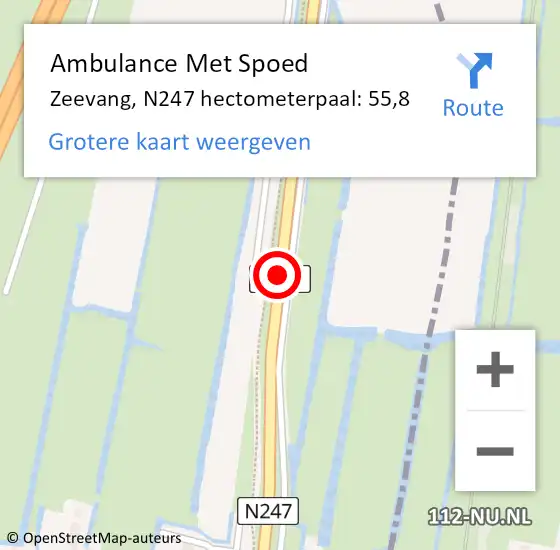 Locatie op kaart van de 112 melding: Ambulance Met Spoed Naar Edam-Volendam, N247 hectometerpaal: 55,8 op 12 september 2023 13:34