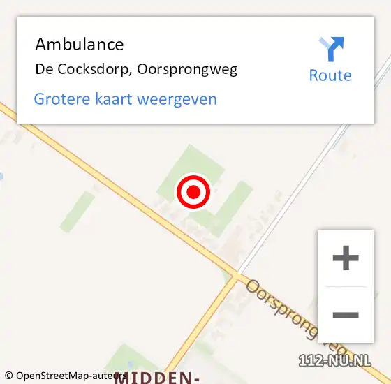 Locatie op kaart van de 112 melding: Ambulance De Cocksdorp, Oorsprongweg op 12 september 2023 13:50