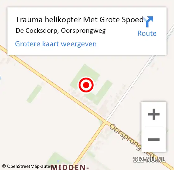 Locatie op kaart van de 112 melding: Trauma helikopter Met Grote Spoed Naar De Cocksdorp, Oorsprongweg op 12 september 2023 13:51