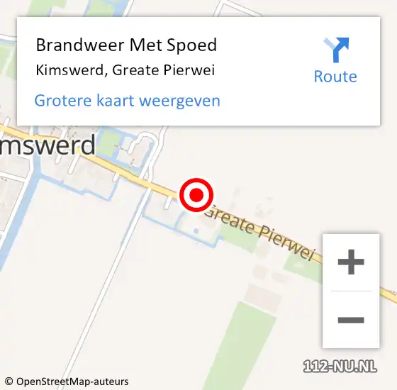 Locatie op kaart van de 112 melding: Brandweer Met Spoed Naar Kimswerd, Greate Pierwei op 12 september 2023 14:13