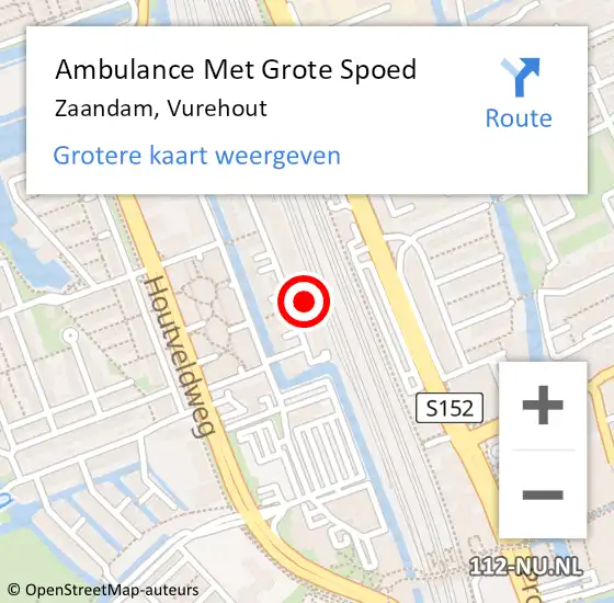 Locatie op kaart van de 112 melding: Ambulance Met Grote Spoed Naar Zaandam, Vurehout op 12 september 2023 14:25