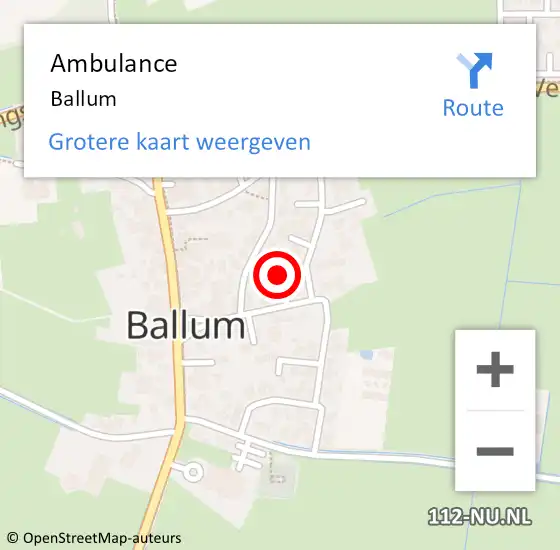 Locatie op kaart van de 112 melding: Ambulance Ballum op 12 september 2023 16:36