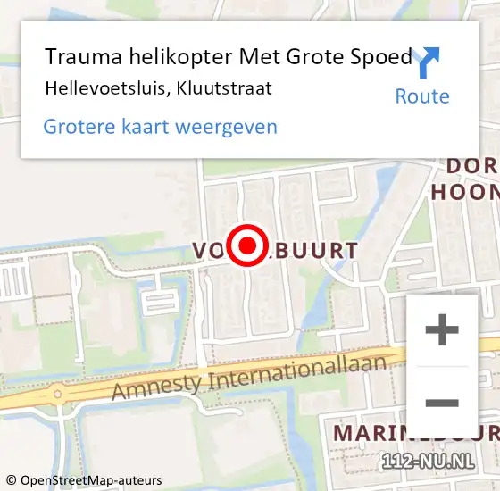 Locatie op kaart van de 112 melding: Trauma helikopter Met Grote Spoed Naar Hellevoetsluis, Kluutstraat op 12 september 2023 17:03