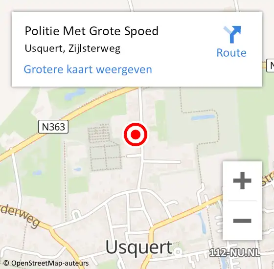 Locatie op kaart van de 112 melding: Politie Met Grote Spoed Naar Usquert, Zijlsterweg op 12 september 2023 17:26