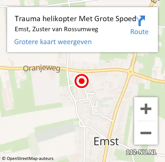 Locatie op kaart van de 112 melding: Trauma helikopter Met Grote Spoed Naar Emst, Zuster van Rossumweg op 12 september 2023 18:16