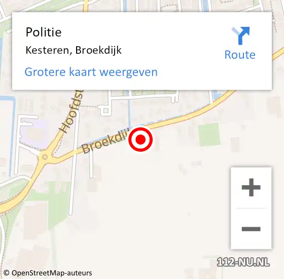 Locatie op kaart van de 112 melding: Politie Kesteren, Broekdijk op 12 september 2023 18:59