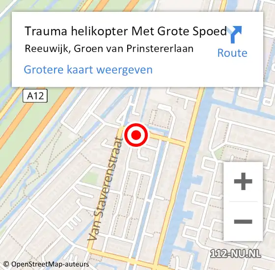 Locatie op kaart van de 112 melding: Trauma helikopter Met Grote Spoed Naar Reeuwijk, Groen van Prinstererlaan op 12 september 2023 19:36