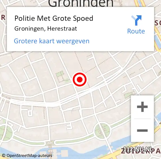 Locatie op kaart van de 112 melding: Politie Met Grote Spoed Naar Groningen, Herestraat op 12 september 2023 23:42