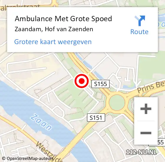 Locatie op kaart van de 112 melding: Ambulance Met Grote Spoed Naar Zaandam, Hof van Zaenden op 13 september 2023 00:42