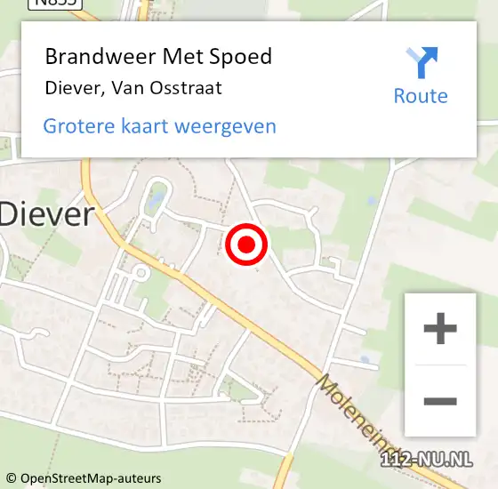 Locatie op kaart van de 112 melding: Brandweer Met Spoed Naar Diever, Van Osstraat op 13 september 2023 07:39