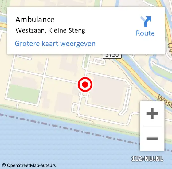 Locatie op kaart van de 112 melding: Ambulance Westzaan, Kleine Steng op 13 september 2023 09:04