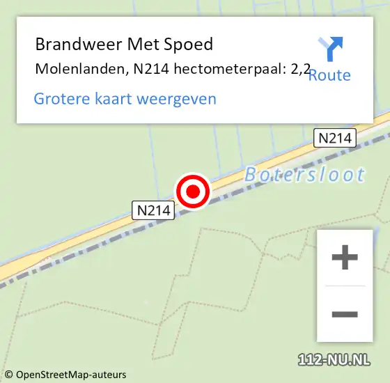 Locatie op kaart van de 112 melding: Brandweer Met Spoed Naar Molenlanden, N214 hectometerpaal: 2,2 op 13 september 2023 10:22