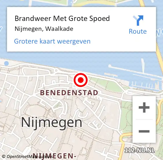Locatie op kaart van de 112 melding: Brandweer Met Grote Spoed Naar Nijmegen, Waalkade op 13 september 2023 10:28