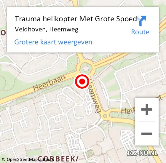 Locatie op kaart van de 112 melding: Trauma helikopter Met Grote Spoed Naar Veldhoven, Heemweg op 13 september 2023 11:31