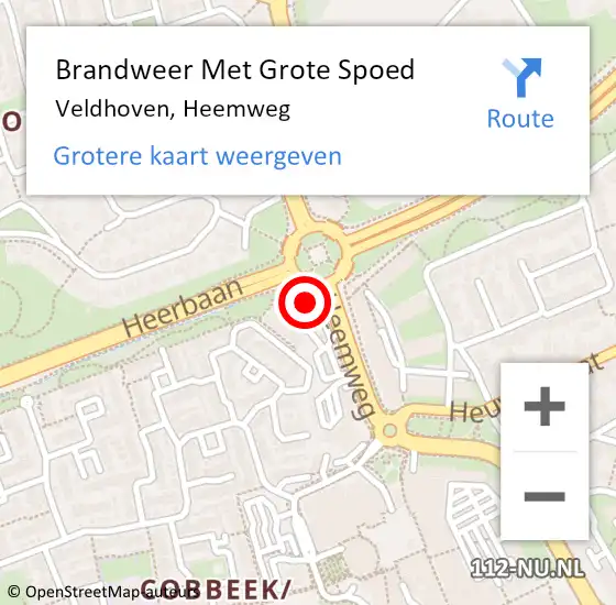 Locatie op kaart van de 112 melding: Brandweer Met Grote Spoed Naar Veldhoven, Heemweg op 13 september 2023 11:34