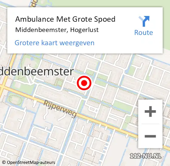 Locatie op kaart van de 112 melding: Ambulance Met Grote Spoed Naar Middenbeemster, Hogerlust op 13 september 2023 11:39