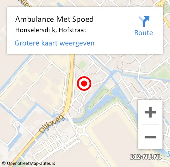 Locatie op kaart van de 112 melding: Ambulance Met Spoed Naar Honselersdijk, Hofstraat op 13 september 2023 11:50