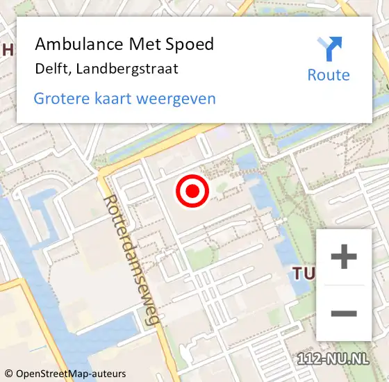 Locatie op kaart van de 112 melding: Ambulance Met Spoed Naar Delft, Landbergstraat op 13 september 2023 12:05