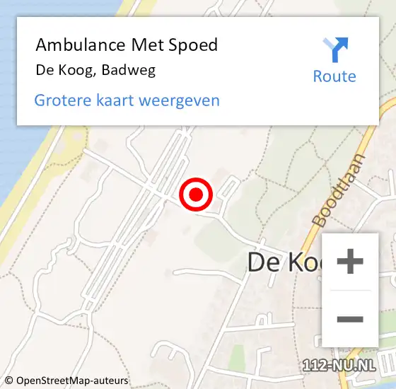 Locatie op kaart van de 112 melding: Ambulance Met Spoed Naar De Koog, Badweg op 13 september 2023 12:58