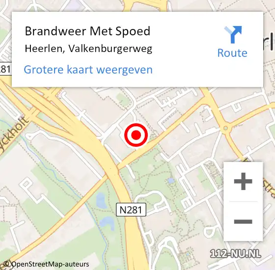 Locatie op kaart van de 112 melding: Brandweer Met Spoed Naar Heerlen, Valkenburgerweg op 13 september 2023 14:26
