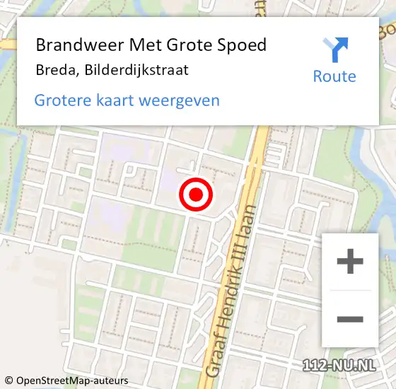 Locatie op kaart van de 112 melding: Brandweer Met Grote Spoed Naar Breda, Bilderdijkstraat op 13 september 2023 16:19
