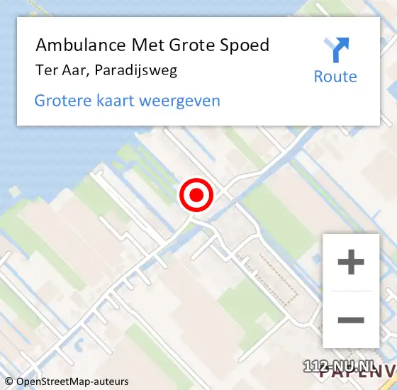 Locatie op kaart van de 112 melding: Ambulance Met Grote Spoed Naar Ter Aar, Paradijsweg op 13 september 2023 17:36
