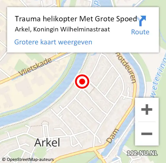 Locatie op kaart van de 112 melding: Trauma helikopter Met Grote Spoed Naar Arkel, Koningin Wilhelminastraat op 13 september 2023 18:35