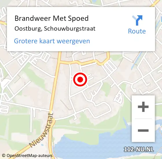 Locatie op kaart van de 112 melding: Brandweer Met Spoed Naar Oostburg, Schouwburgstraat op 13 september 2023 18:42