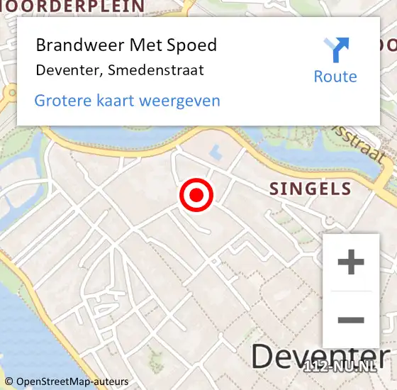 Locatie op kaart van de 112 melding: Brandweer Met Spoed Naar Deventer, Smedenstraat op 13 september 2023 18:54