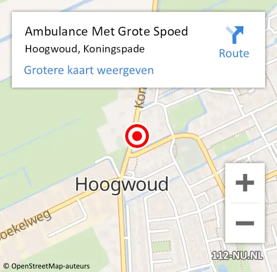 Locatie op kaart van de 112 melding: Ambulance Met Grote Spoed Naar Hoogwoud, Koningspade op 13 september 2023 19:16