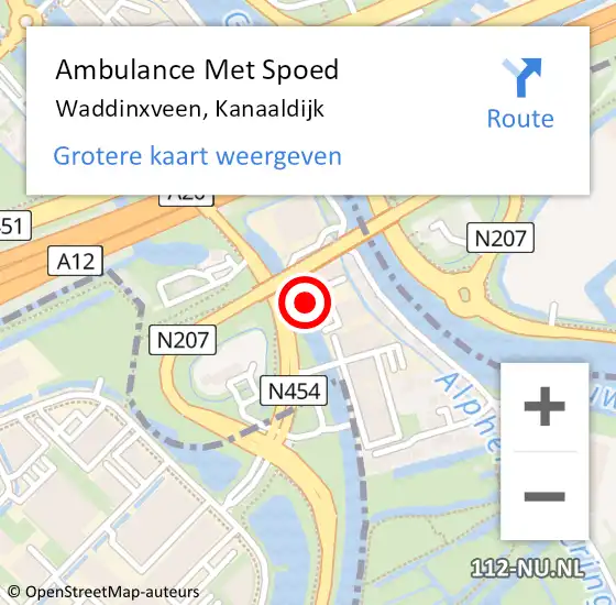 Locatie op kaart van de 112 melding: Ambulance Met Spoed Naar Waddinxveen, Kanaaldijk op 13 september 2023 20:02