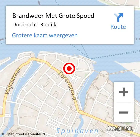 Locatie op kaart van de 112 melding: Brandweer Met Grote Spoed Naar Dordrecht, Riedijk op 13 september 2023 20:46