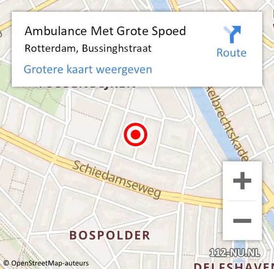 Locatie op kaart van de 112 melding: Ambulance Met Grote Spoed Naar Rotterdam, Bussinghstraat op 13 september 2023 21:23