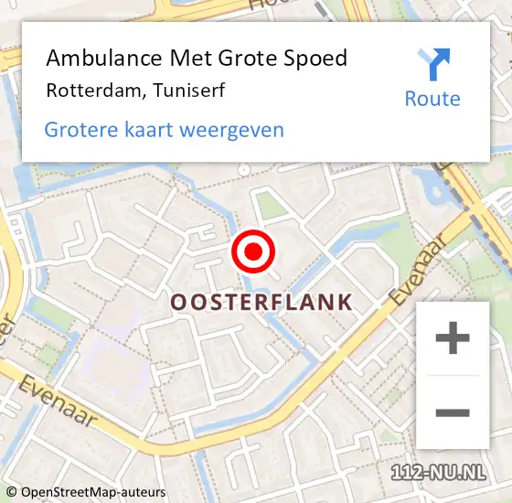 Locatie op kaart van de 112 melding: Ambulance Met Grote Spoed Naar Rotterdam, Tuniserf op 13 september 2023 21:55