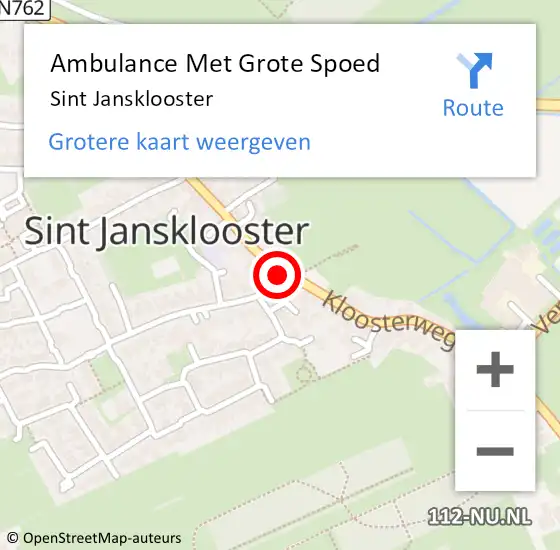 Locatie op kaart van de 112 melding: Ambulance Met Grote Spoed Naar Sint Jansklooster op 13 september 2023 22:45