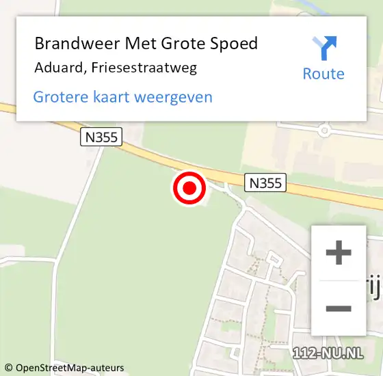 Locatie op kaart van de 112 melding: Brandweer Met Grote Spoed Naar Aduard, Friesestraatweg op 14 september 2023 06:16