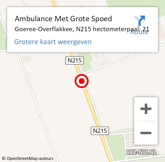 Locatie op kaart van de 112 melding: Ambulance Met Grote Spoed Naar Goeree-Overflakkee, N215 hectometerpaal: 21 op 14 september 2023 08:20