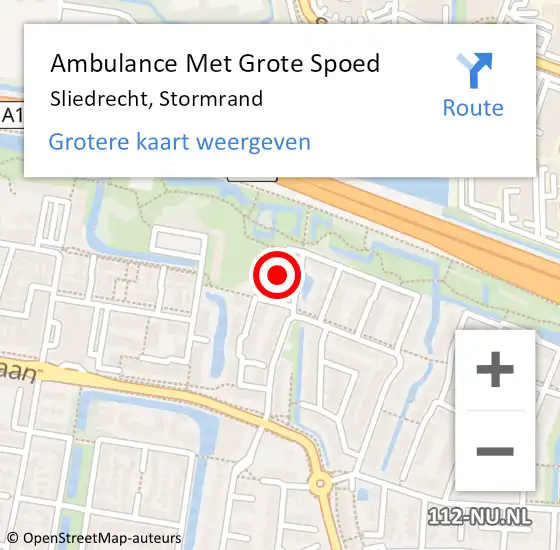 Locatie op kaart van de 112 melding: Ambulance Met Grote Spoed Naar Sliedrecht, Stormrand op 14 september 2023 13:13