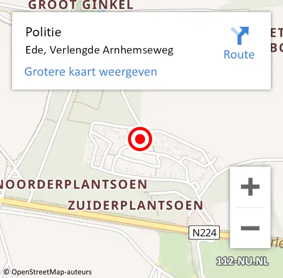 Locatie op kaart van de 112 melding: Politie Ede, Verlengde Arnhemseweg op 14 september 2023 13:39