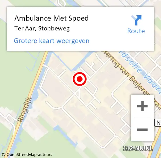 Locatie op kaart van de 112 melding: Ambulance Met Spoed Naar Ter Aar, Stobbeweg op 14 september 2023 13:59
