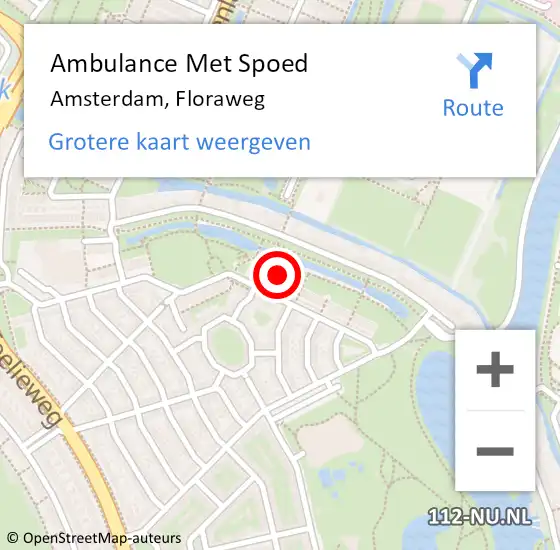 Locatie op kaart van de 112 melding: Ambulance Met Spoed Naar Amsterdam, Floraweg op 14 september 2023 14:10