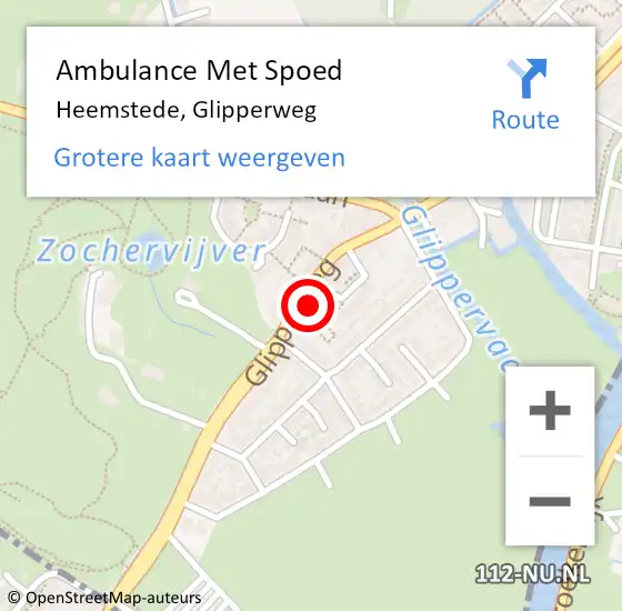 Locatie op kaart van de 112 melding: Ambulance Met Spoed Naar Heemstede, Glipperweg op 14 september 2023 14:46