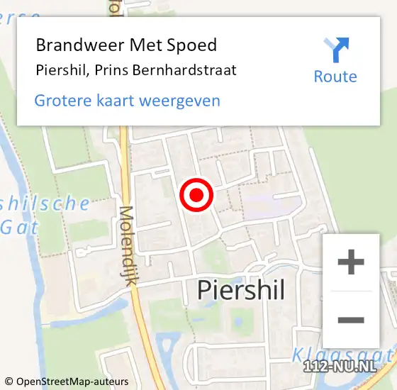 Locatie op kaart van de 112 melding: Brandweer Met Spoed Naar Piershil, Prins Bernhardstraat op 14 september 2023 14:52